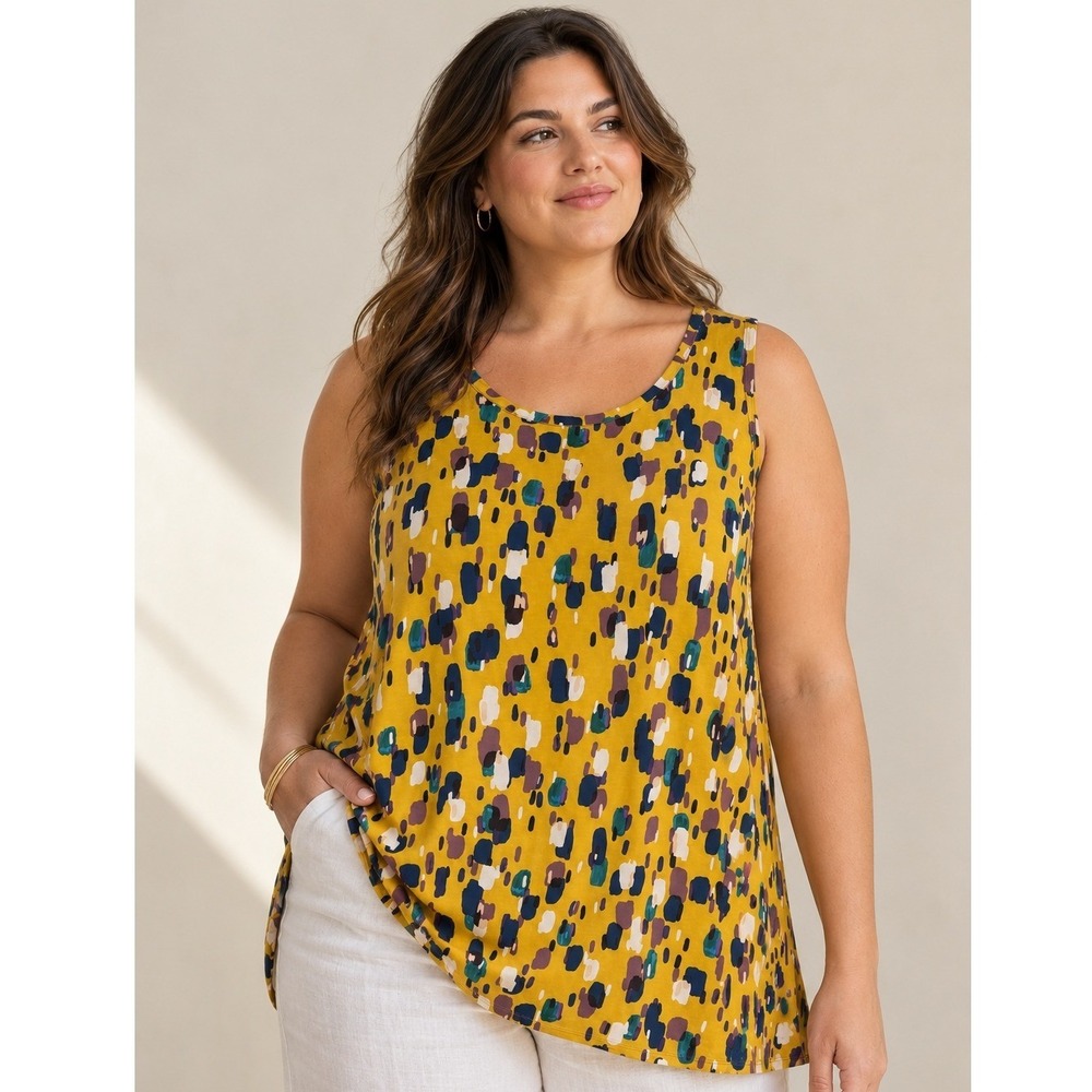 LOGO Layers by Lori Goldstein Tank Top Women 3X Yellow Abstract Sleeveless Tunic